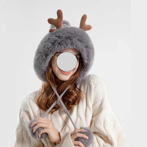 Christmas Deer Horn Knitted Hat Women Winter Outdoor Skiing Cold Proof