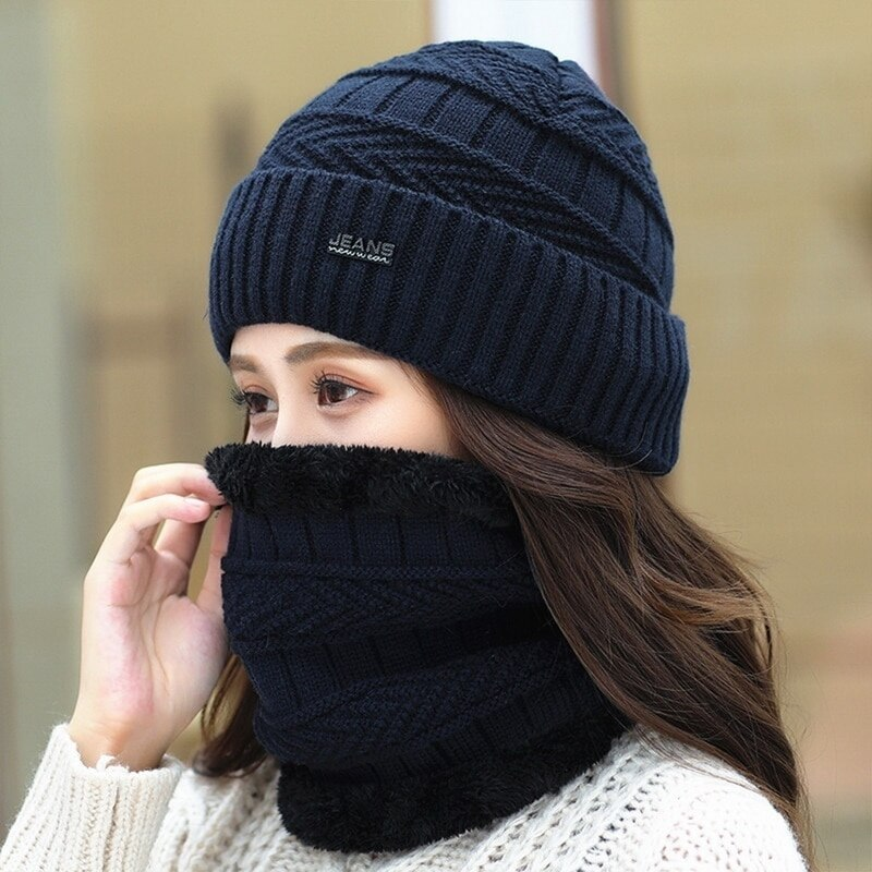 Women's Knitted Hat Scarf Caps Neck Warmer Winter Hats