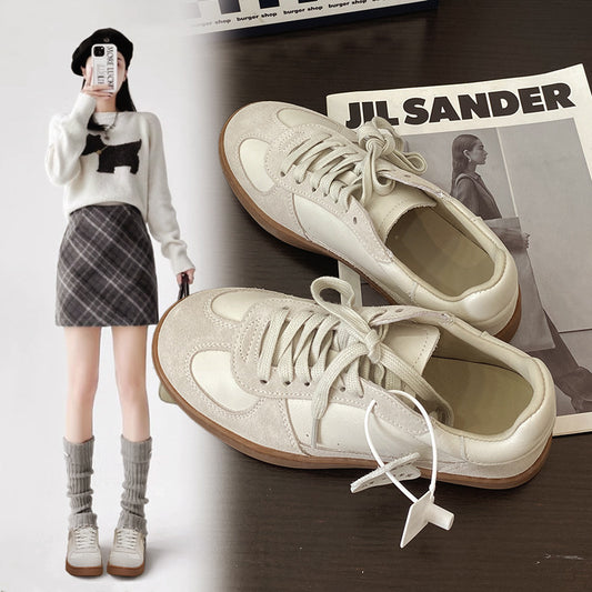 Top Layer Cowhide Retro Breathable Versatile Preppy Style Casual White Shoes