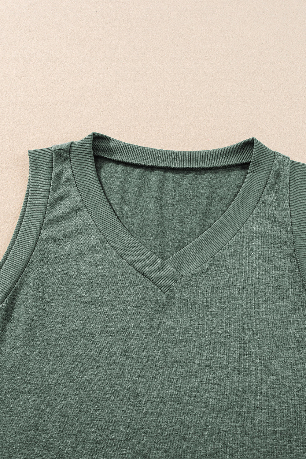 Mist Green Ribbed V Neck Tank