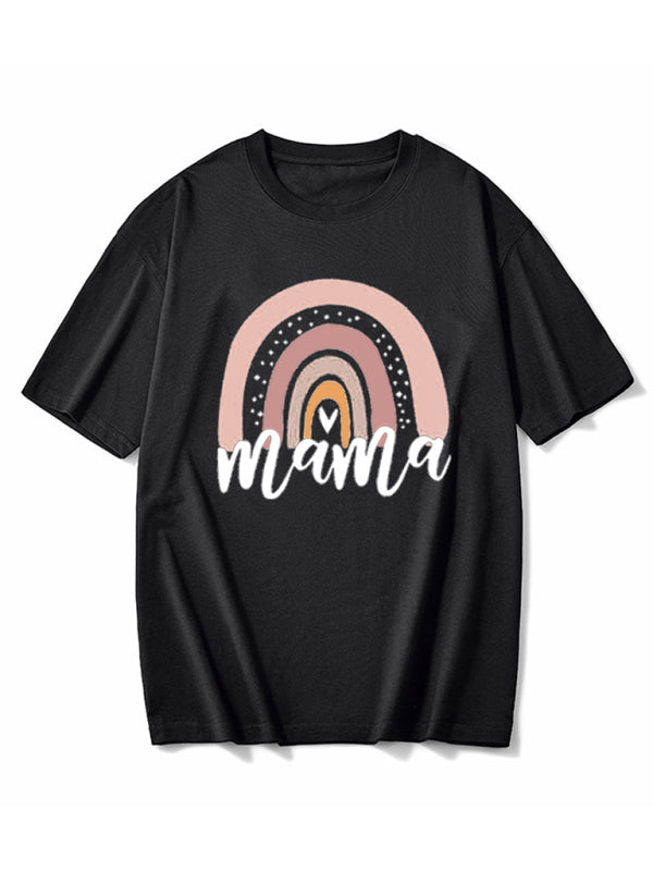 New Rainbow Mama and Mini Family printed short-sleeved T-shirt (mom style)