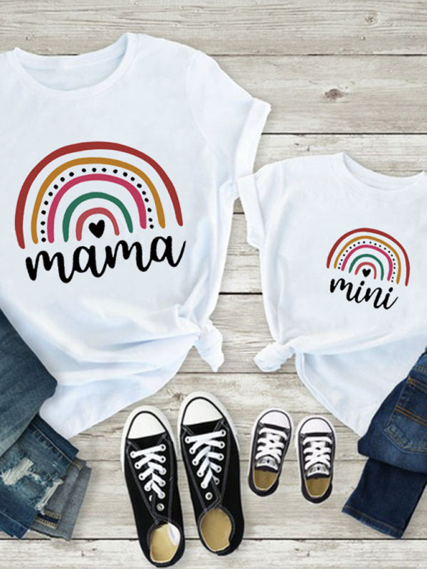 New Rainbow Mama and Mini Family printed short-sleeved T-shirt (mom style)